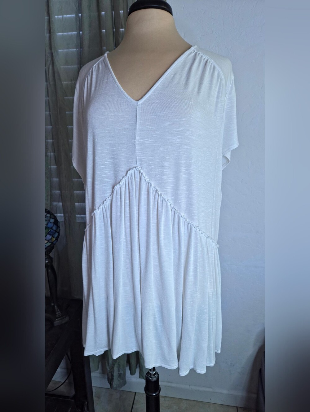 Lane Bryant White V-Neck Babydoll Tiered Tunic Top #0435